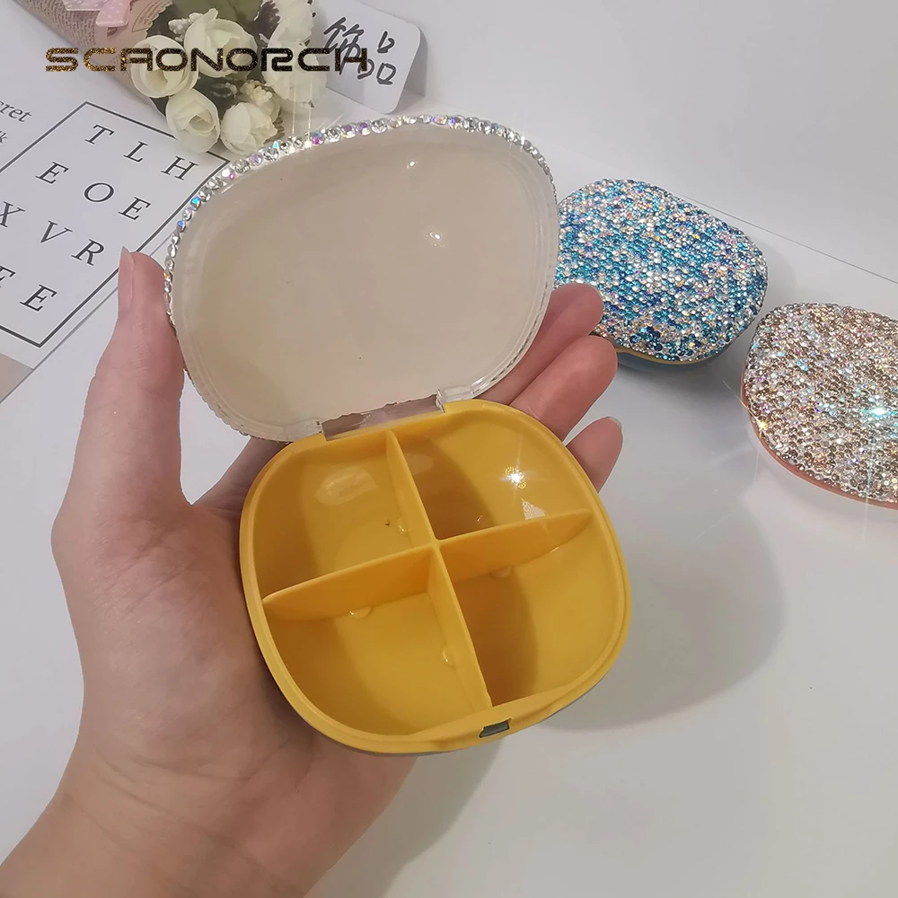 Bling Diamond Mini Pill Box Sealed Travel Tablet Dispenser Storage Box Capsule Organizer Jewellery Earring Box Storage Container