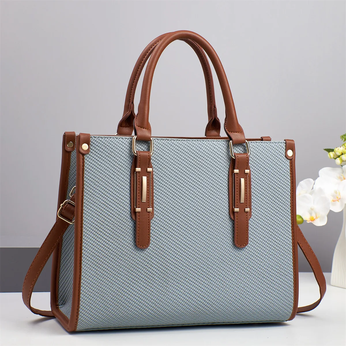 Large Capacity Shoulder Crossbody Bag PU Material Large Capacity Shoulder Crossbody Bag Color Block Tote Bag Business Commute