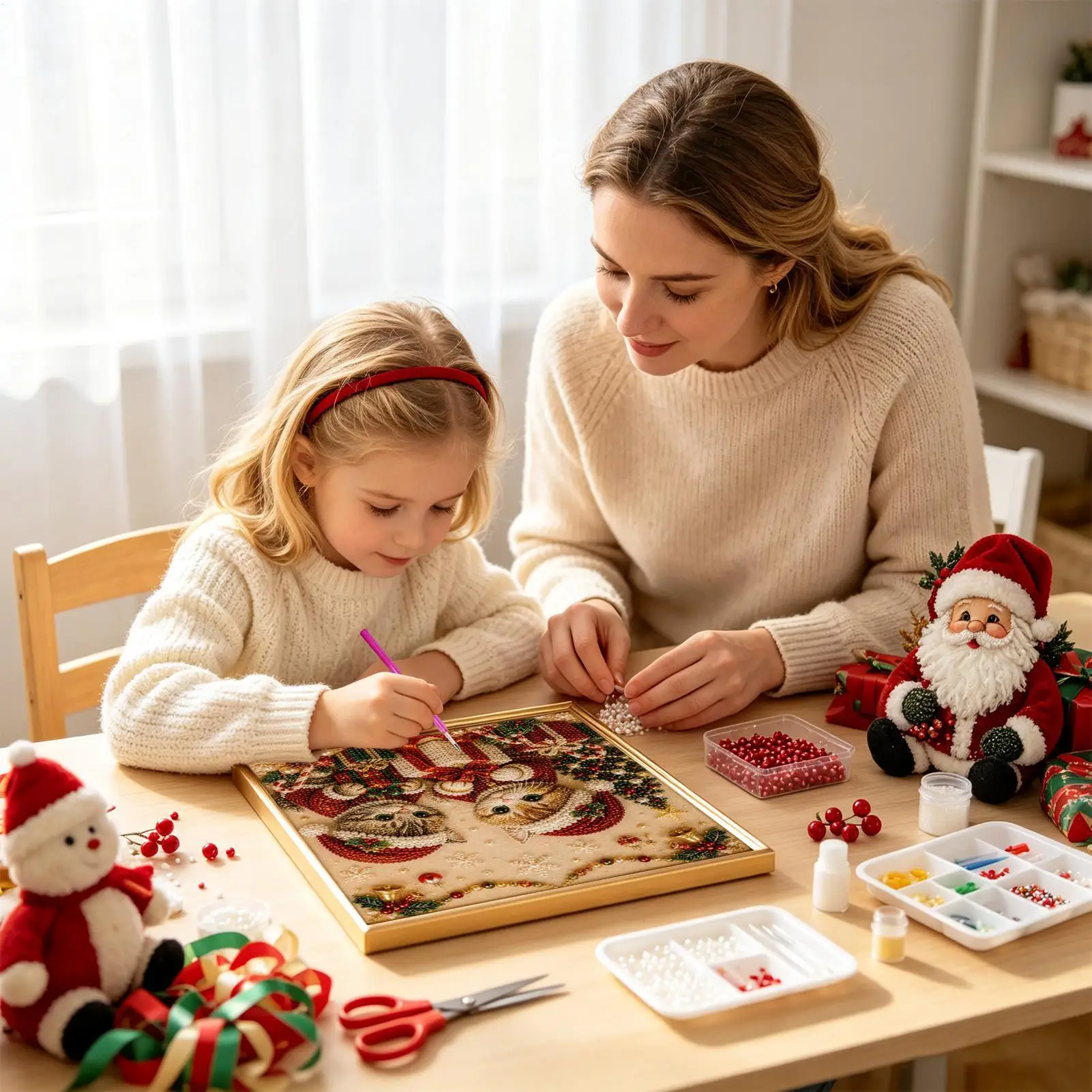 Pearl Art Kits For Adults Christmas Cat Seasonal Beginner-Friendly Funny Animal Crafting Set Kids Adults Home Porch Bedroom
