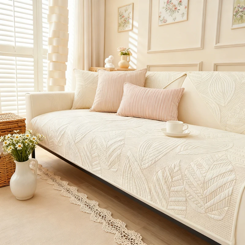 

Solid Color Sofa Cushion Four Seasons Anti-slip Full Cotton Sitting Pad Modern Sofa Armrest Backrest Towel for Living Room Home