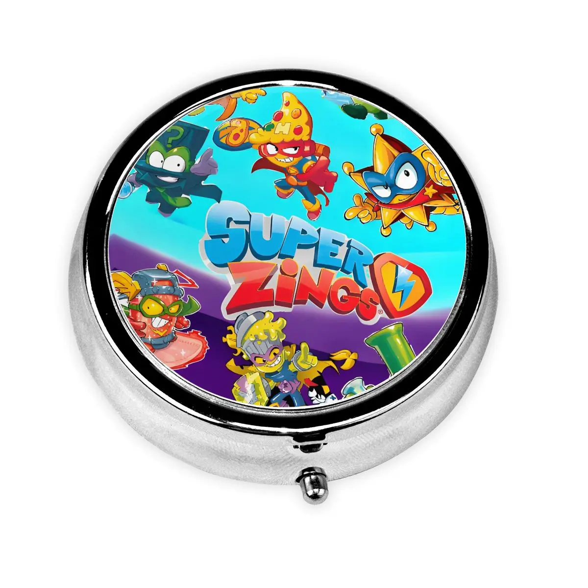 

Supers Zingses Metal Pill Box Mini Adorable Cartoon Animine 3-Compartment & Pocket-Sized Round Pill Case Container Storage Box