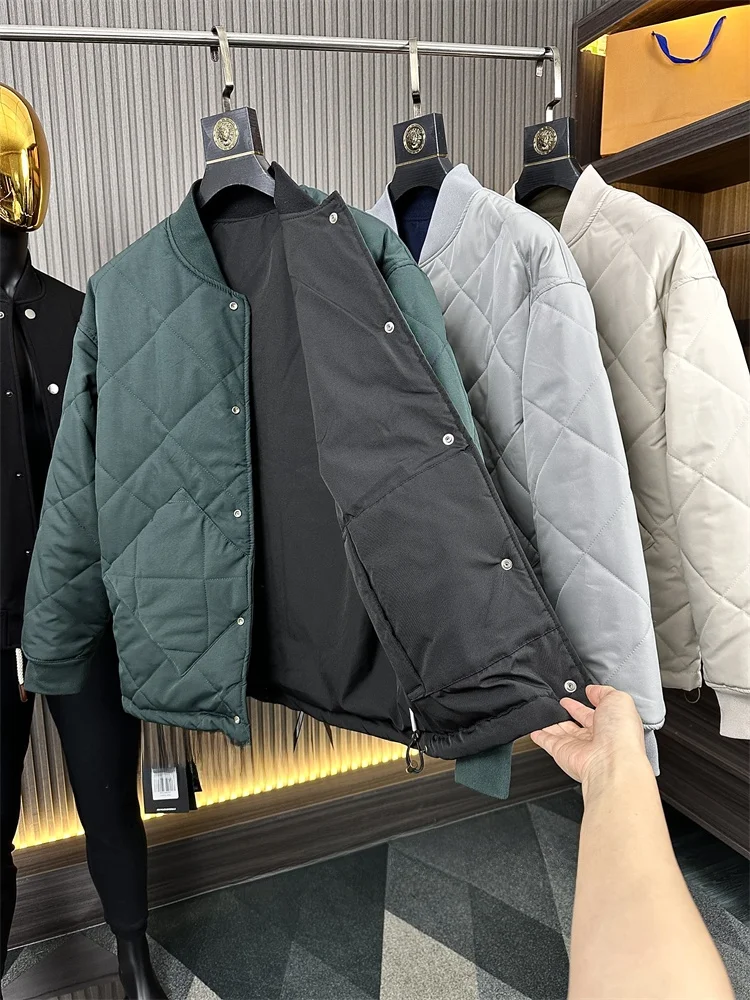 Outdoor Men's Pure Color Baseball Collar Jacket Japanese Style Cotton Padded Coat Thickened Double-Sided Wear CleanFit