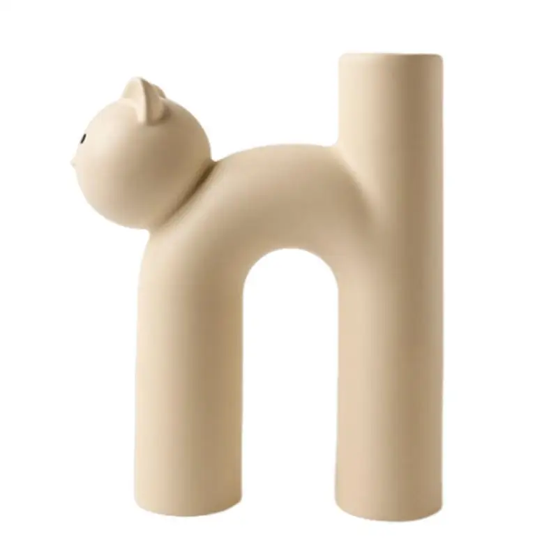 

Cat Shaped Ceramic Flower Vase Cute Cat U-Shaped Tube Vase Pipe-Shaped Modern Vase Minimalist Decor For Arrangements Home