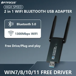 OPTFOCUS 1300mbps USB3.0 Network Card Bluetooth 5.0 Wifi Adapter 2 in 1 2.4G/5GHz Dual Band Dongle Usb Audio Receiver For PC