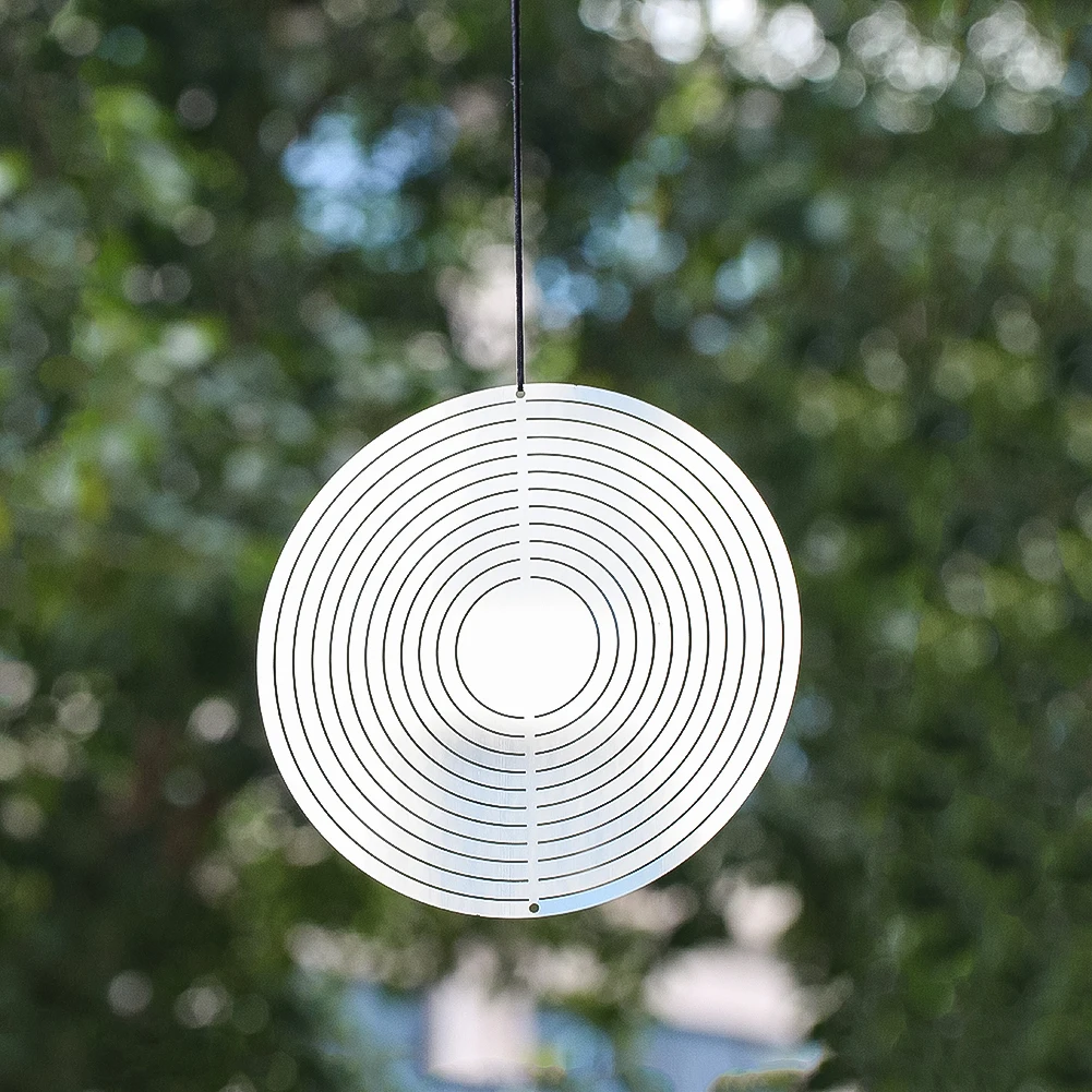 

E9 Circle Hanging Wind Spinner Yard Garden Decor Illusion Flowing-Light Effect Wind Sculpture Chimes Catcher Mirror Reflective