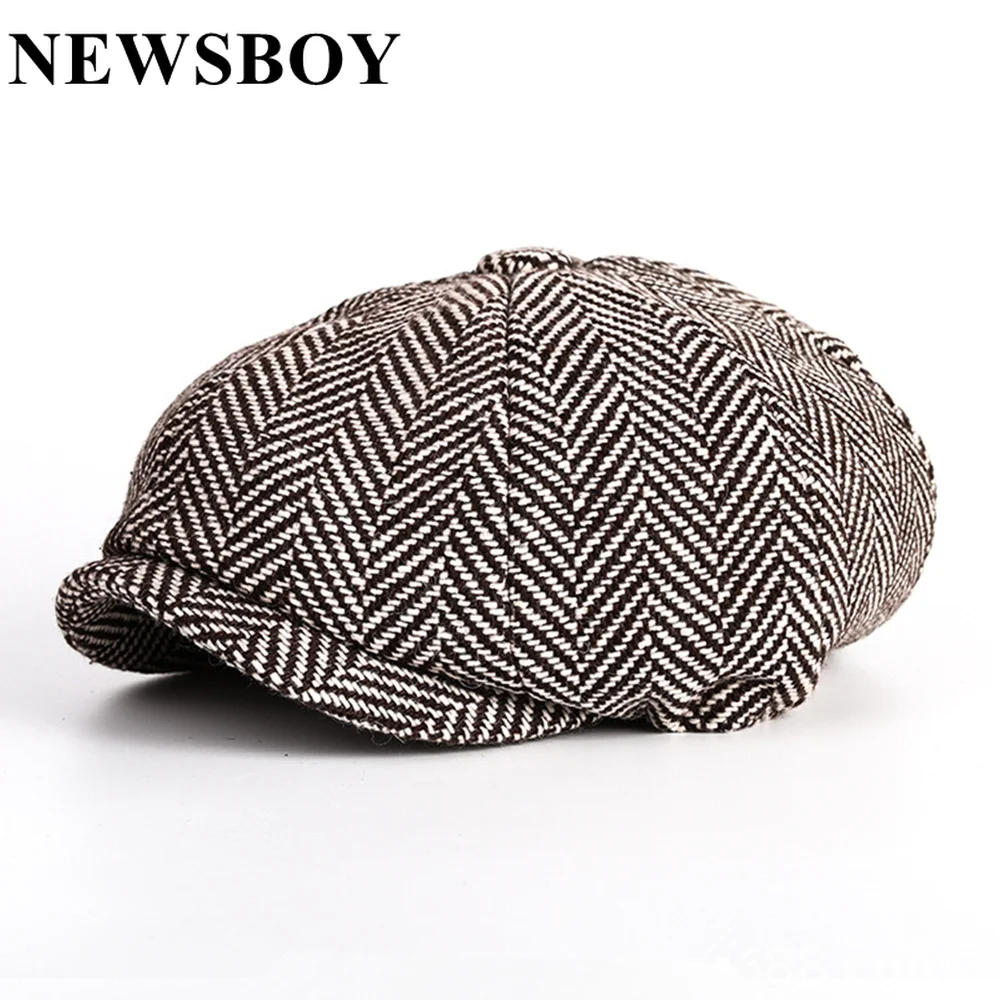 

NEWSBOY Cap Herringbone Men Women Brand Beret Retro Hat Coffee White British Style Autumn Winter Driver Flat Cap 54-60cm