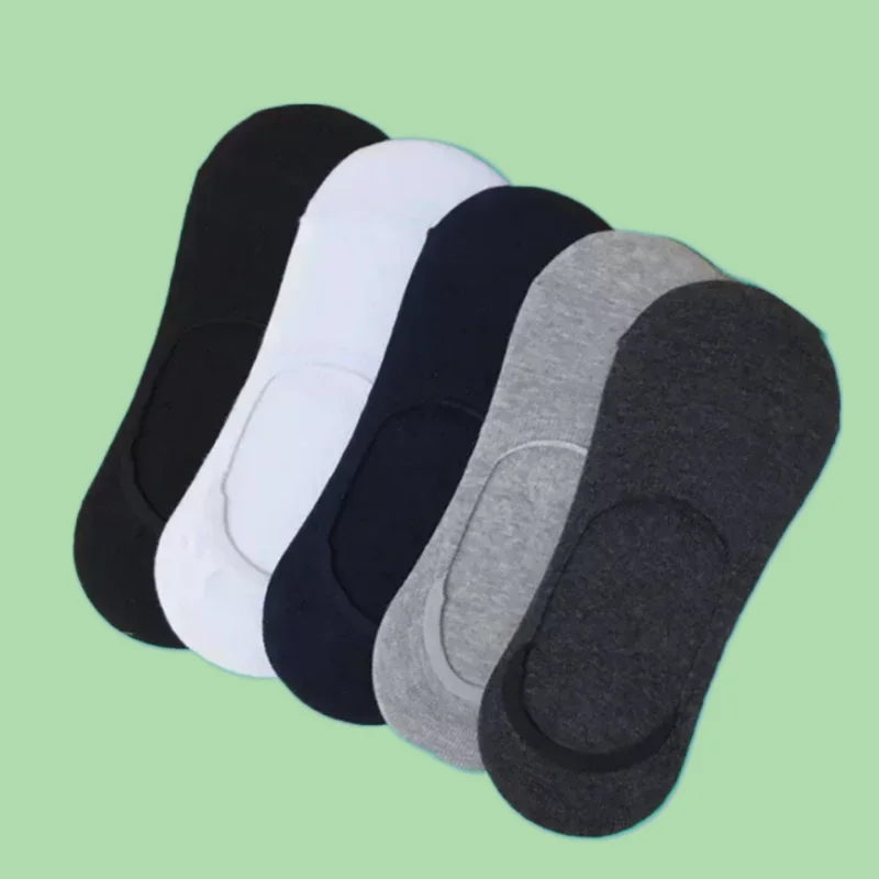 

5/10/20 Pairs New Fashion Top Quality Invisible Men's Boat Socks Ankle Short Low Cotton Black White Non-slip Silicone Thin Socks