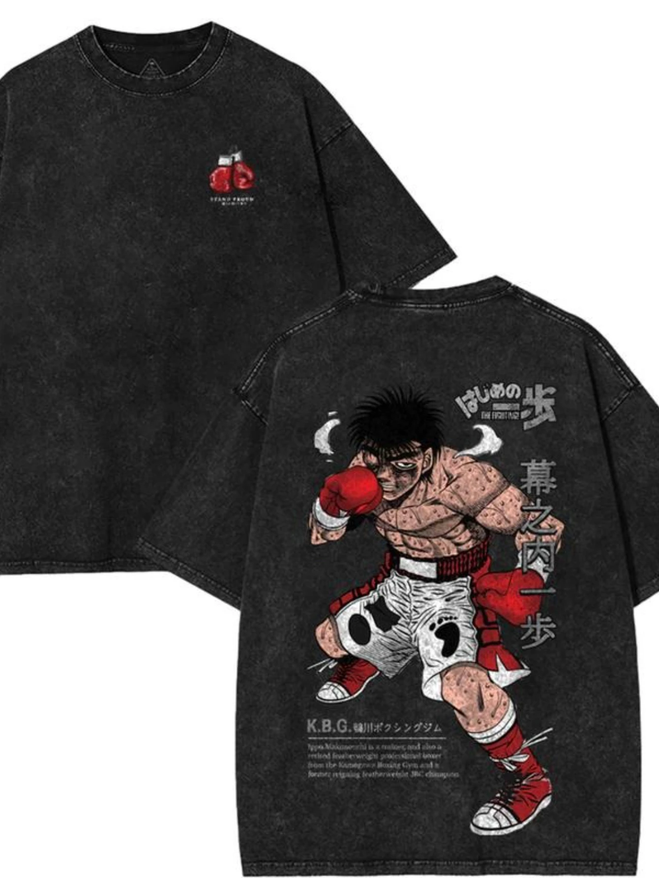 

Boxing Grand Slam pattern double-sided print, retro washed cotton men's T-shirt, short sleeved top streetwear