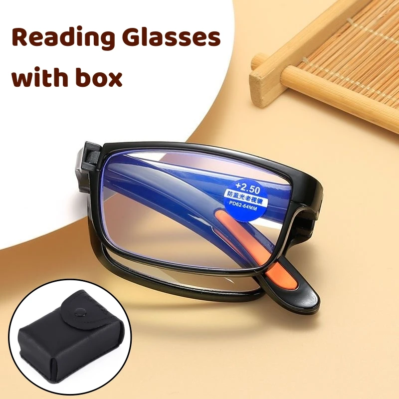 Fashion Far Sight Glasses TR90 High Definition Resin Presbyopic Glasses Portable Folding Square Frame Anti-blue Reading Glasses