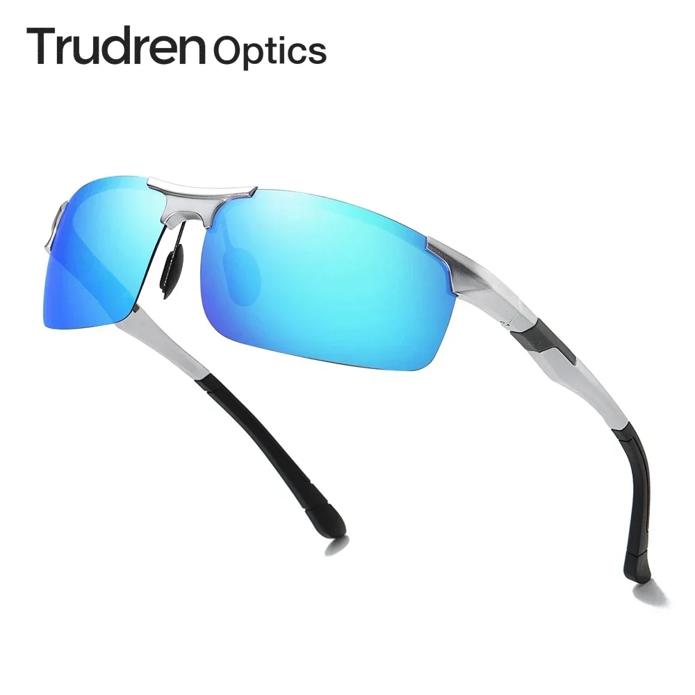 Trudren Mens Outdoor Sports Sunglasses Polarized Aluminum Semi-rimless Golf Sunglass for Athlete Trail Running Sun Glasses 5932