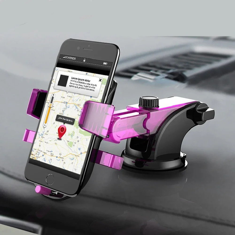 Purple Car Phone Holder Suction Dashboard Windshied Mount GPS Stand Air Outlet Mobile Holder for iPhone Xiaomi Huawei Samsung