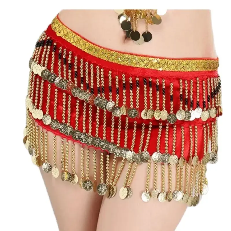 1pcs/lot woman belly dancing waistchain lady beading coin tassel belly dancing belt