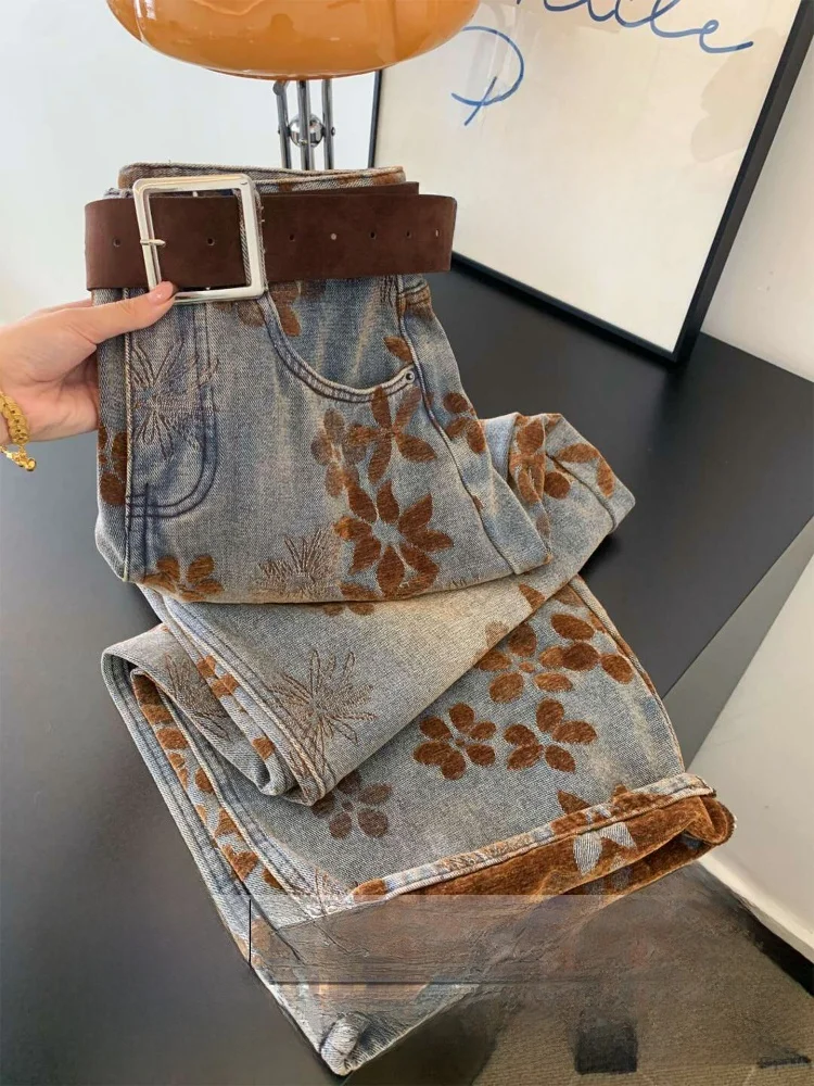 

Джинсы с высокой талией и широкими штанинами, свободные женские синие брюки с завышенной талией, повседневные брюки, осень-зима, Новое поступление