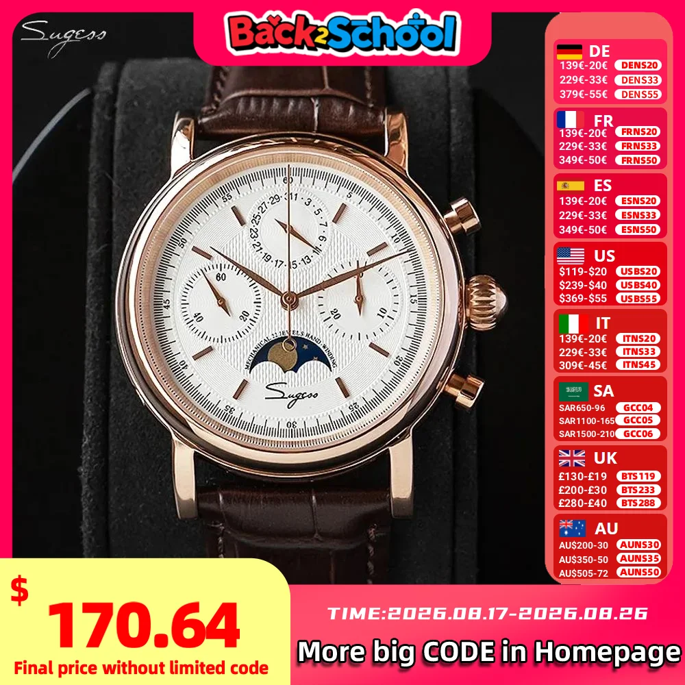 Moonphase Complication Watch - Sugess Mechanical Men Watch Original ST1908