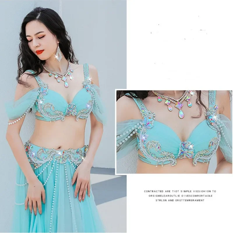 Belly Dance 2023 Luxury Competition Outfit Embroidery Beaded Bra Shine Swing Skirt Popsong Bollywood Arabic Costume Caderines