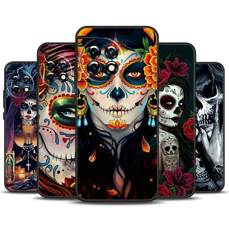 Catrina Beautiful Rose Girl Skull Case For OnePlus Nord CE 2 Lite 3 2T N30 N20 N10 OnePlus 11 12 10T 12R 10R 8 9 10 Pro Cover