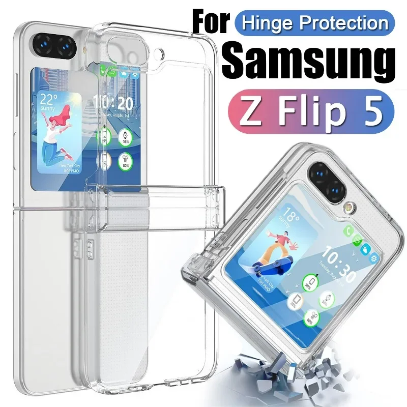 

Transparent Case for Galaxy Z Flip 5 with Hinge Protector Clear Slim Shockproof Hinge Hard PC Shell for Z Flip5 Protective Cover