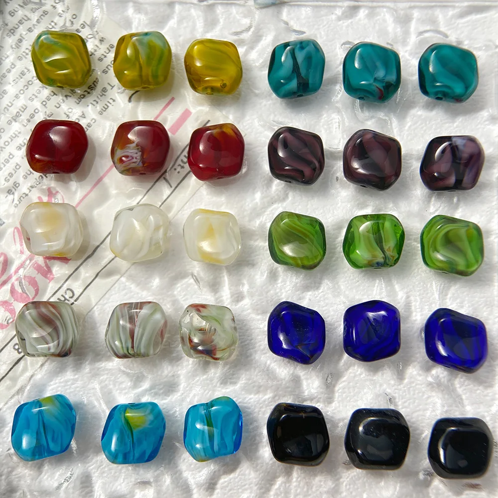 10pcs 10x11MM Colorful Square Crystal Beads Irregular Smooth Glass Beads for Jewelry Bracelet Earring Making DIY Crafts Gifts
