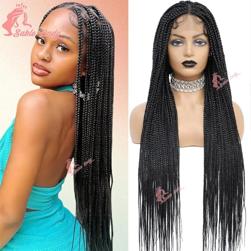 

Synthetic Small Box Square Braids Lace Front Wigs Box Braids Wigs 36" Full Lace Braided Wig Knotless Braided Wig For Black Women