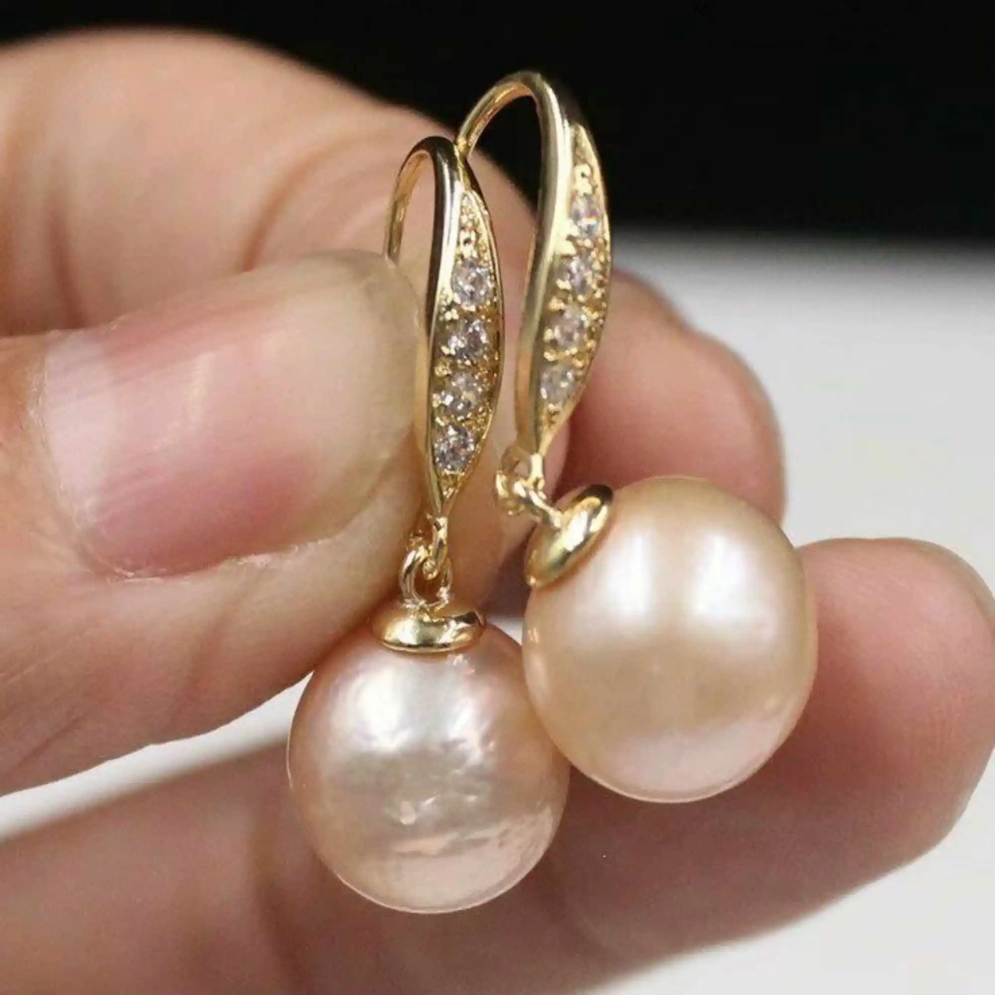 

Wonderful 11-12 mm pink southsea shape pearls 18k gold earrings Jewelry CARNIVAL Christmas Lucky Freshwater Beautiful Classic