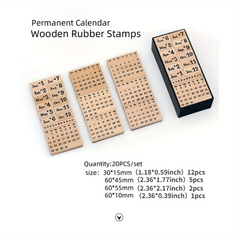 20 Pc/set Permanent Calendar Wooden Rubber Stamps Scrapbooking Decoration Bullet Journaling DIY Craft Standard Stamp