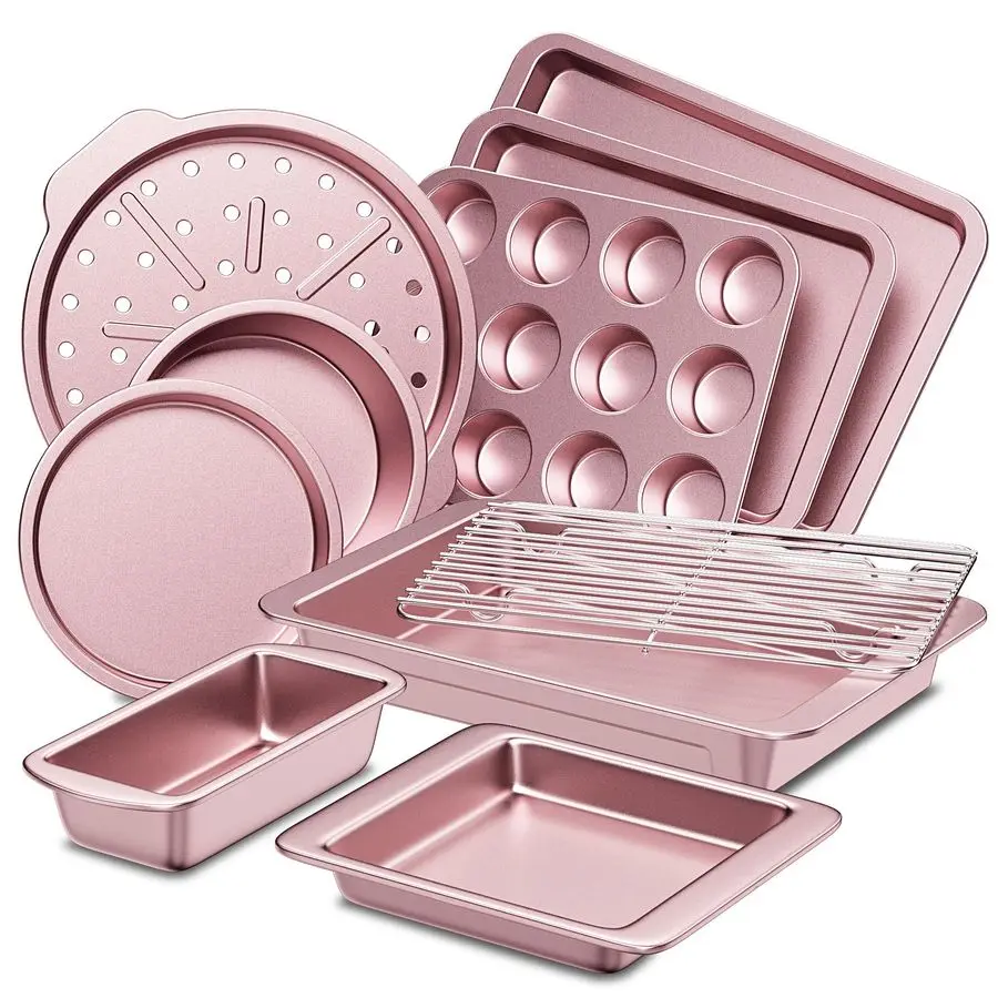 

Bakeware Sets, Baking Pans Set, Nonstick Oven Pan for Kitchen with Wider Grips, 10Piece Including Rack, Cookie Sheet, Cake Pans,