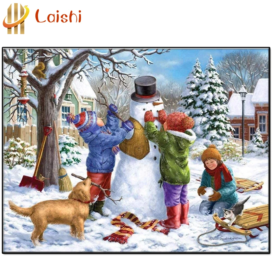 

5D DIY Christmas decoration, kids making a snowman diamond painting Mosaic cross stitch Mosaic home decoration gift wall paste