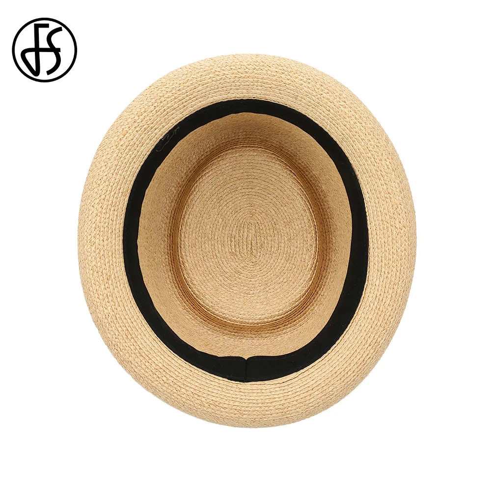 FS Pork Pie Lafite Straw Hats For Women Men Cowboy Jazz Hat Gentleman Paname Cap 2024 Summer Sun Protection Solid Color Sombrero