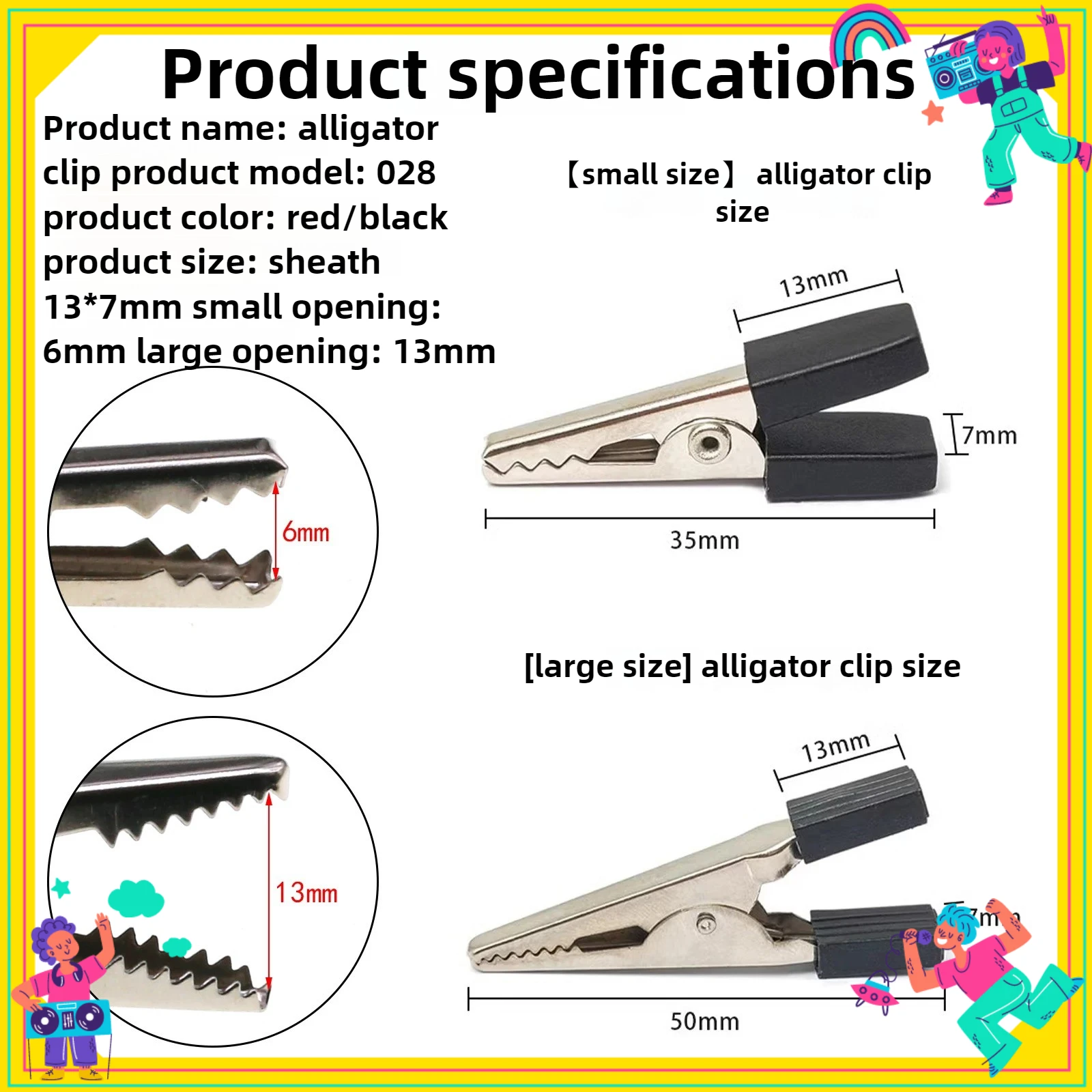 10PCS/lot 35mm/50mm Plastic Handle Test Probe Metal Alligator Clips Wire Connector Terminal Block Electric Connector Set