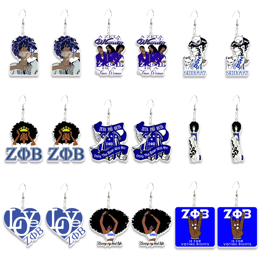 Sorority ZFB Women Drop Earrings Zeta Phi Beta Acrylic Cute Multicolour Fashion Jewelry For Woman Girl Holiday Birthday Gift