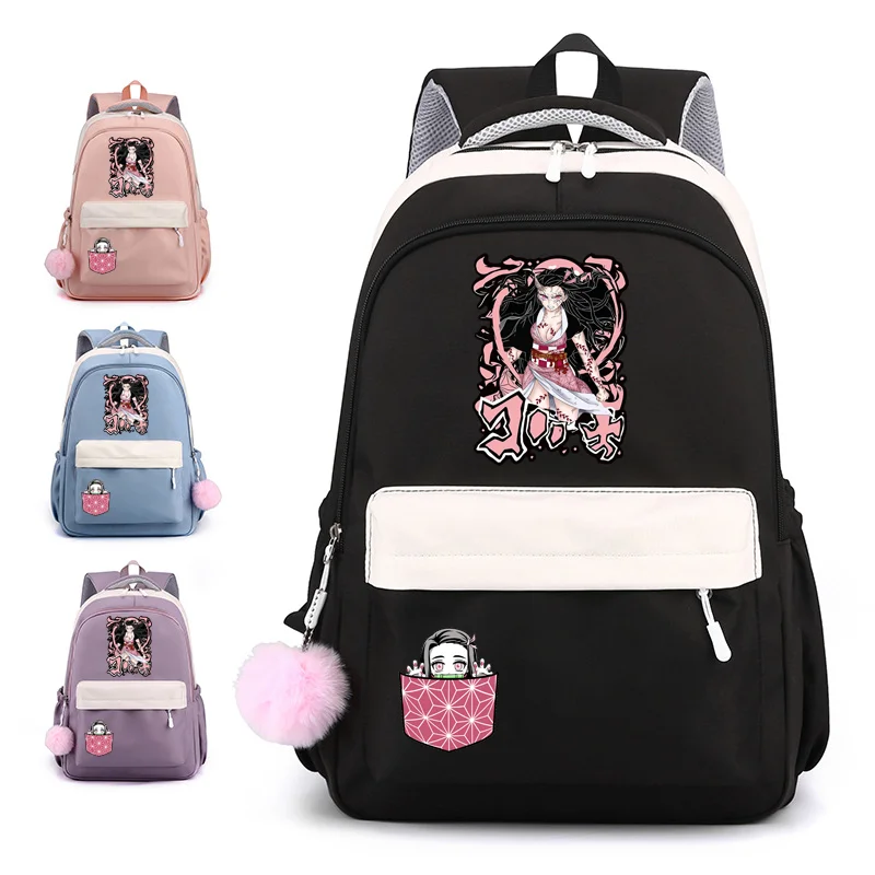 Popular Anime Kamado Nezuko Pattern Backpack Girls Boys Large Capacity School School Bag Anime High Quality Zipper Backpacks