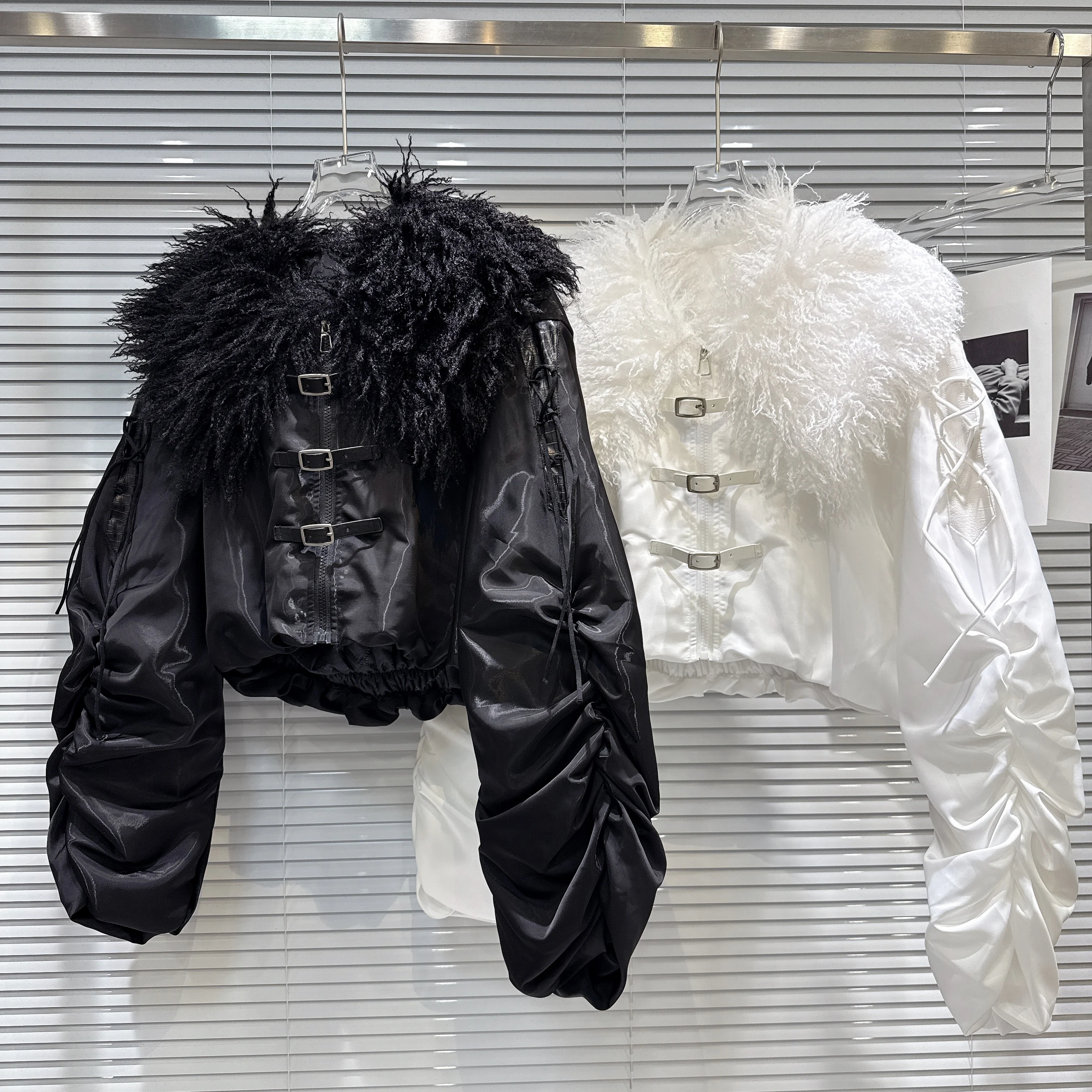 

2025 Winter Sweet Spicy Eco Fur Shawl Collar Belt Buckle Warm Coat Cotton Jacket