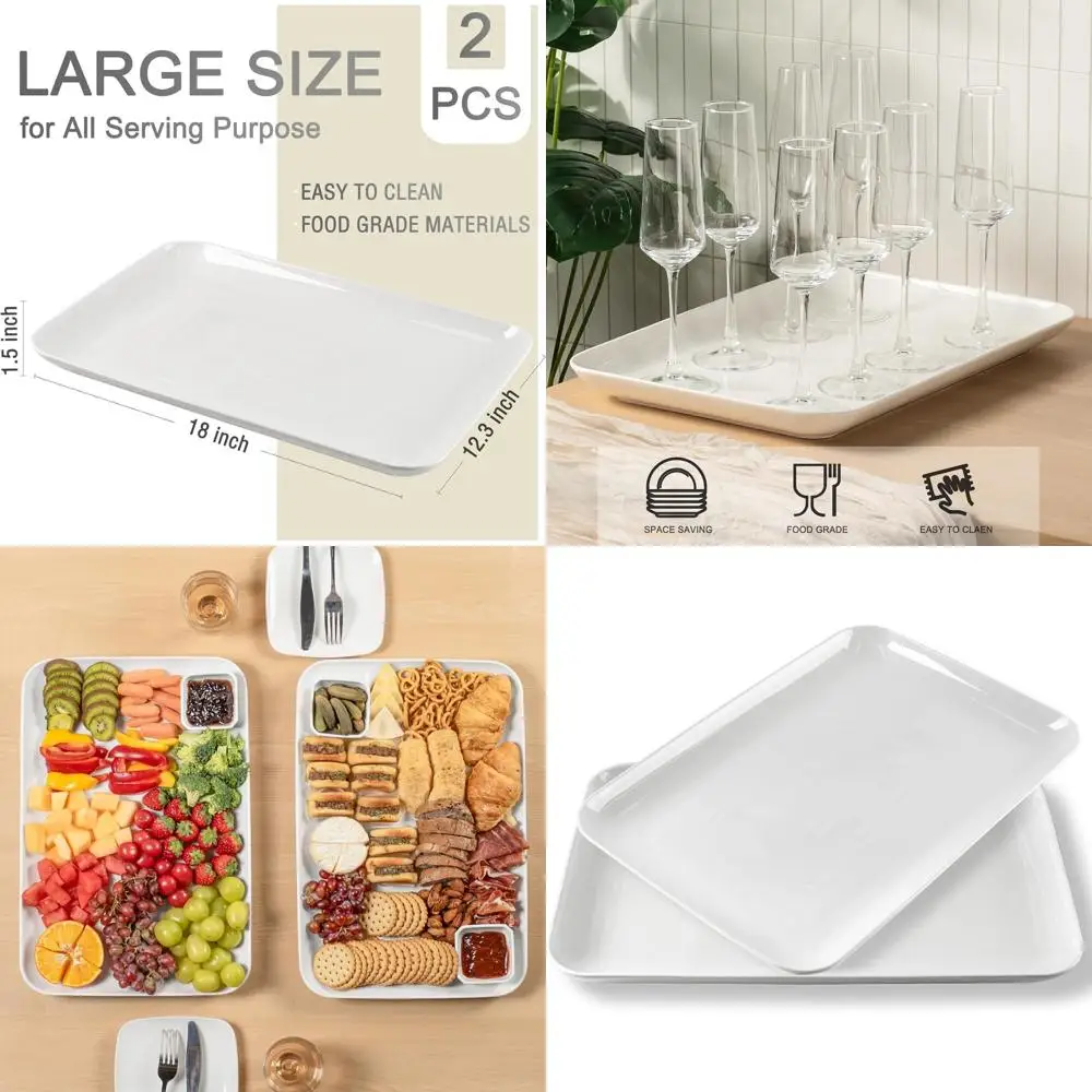 

Pair of 18 x 12.3 White Serving Platters for Party Food, Fruits, Appetizers, and Wedding Receptions