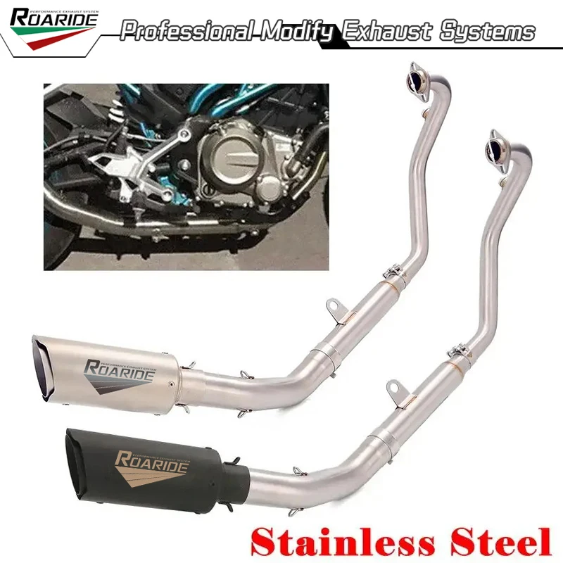 51mm Exhaust System For CF-Moto 300NK 300SR 300SS 250SR Motorcycle Muffler Tips Header Pipe Stainless Steel Front Mid Link Pipe