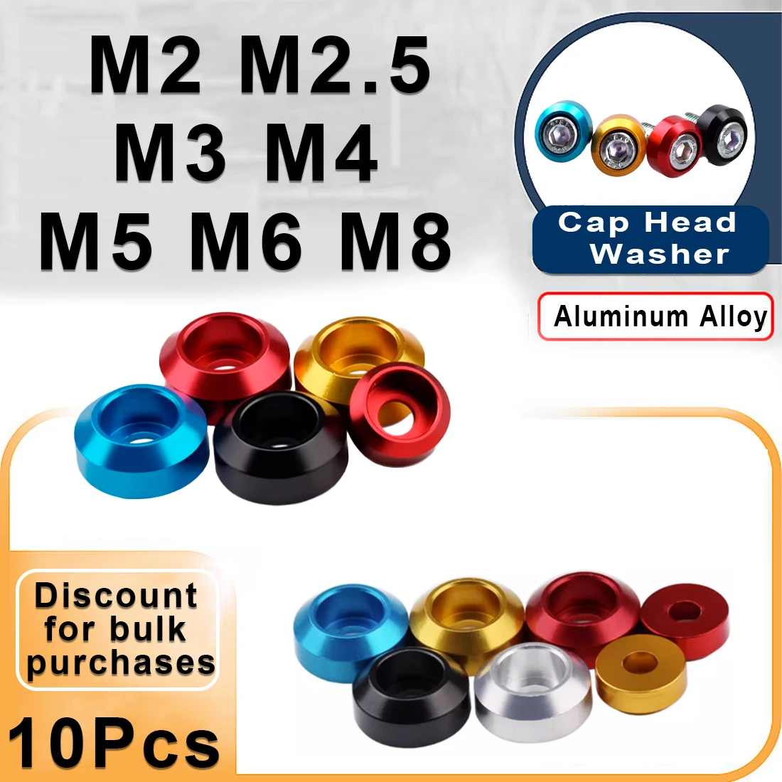 

10pcs/lot Crown cap head aluminum washer M2 M2.5 M3 M4 M5 M6 M8 Corlorful Aluminum Alloy Cap Head Gasket washer for RC parts