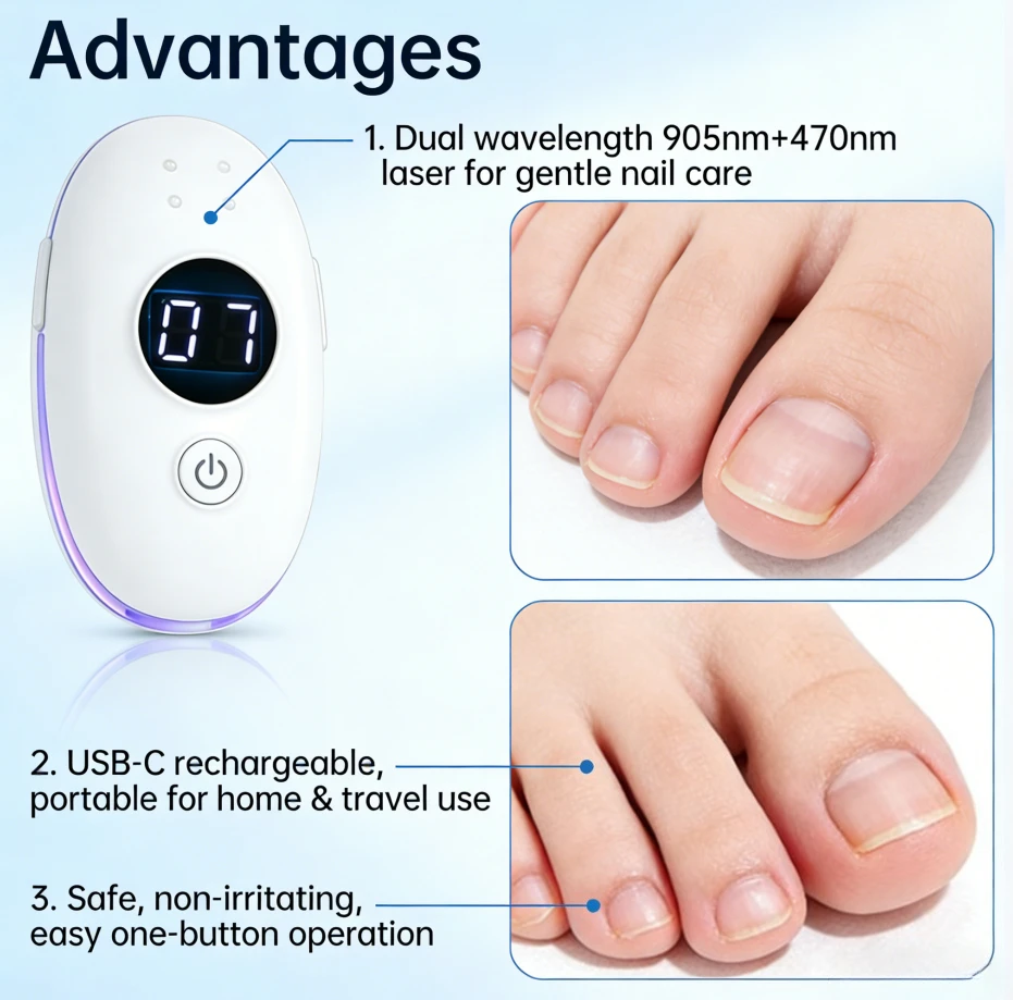

HZJ02 Nail Fungus Laser Device 905nm 470nm 650nm 405nm LCD Display 7min Auto Off