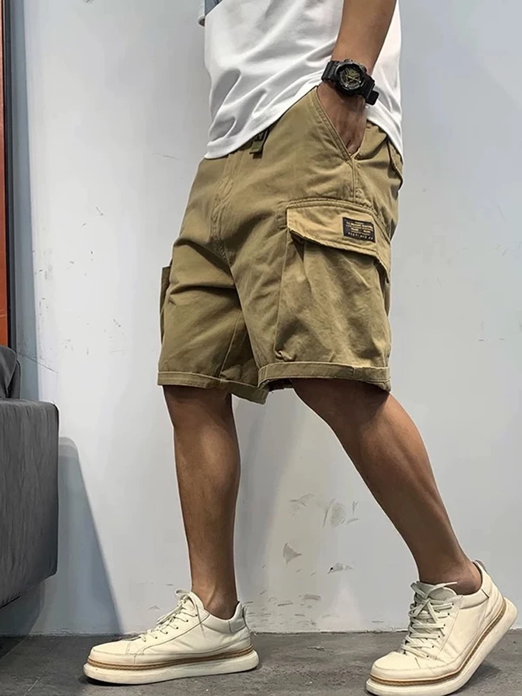 

Trendy Cotton Workwear orts for Men Ameie Loose Straight Leg Five ket Waed Casual Trousers Summer Youth Daily Wear