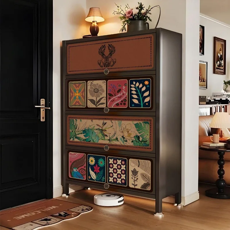 

Shoe cabinet household steel door dust-proof entrance storage shoe rack large capacity integrated wall antique locker