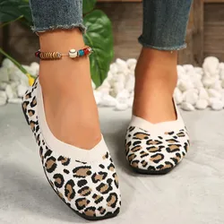 Leopard Print Flats Shoes Women Slip on Breathable Mesh Casual Sneaker Woman Comfort Non Slip Walking Shoes Plus Size 43