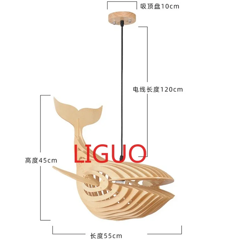 Imagem -06 - Peixe de Madeira Pingente Luzes para Quarto de Crianças Arte Moderna Baleia Madeira Lâmpada Pendurado Cozinha Luminárias