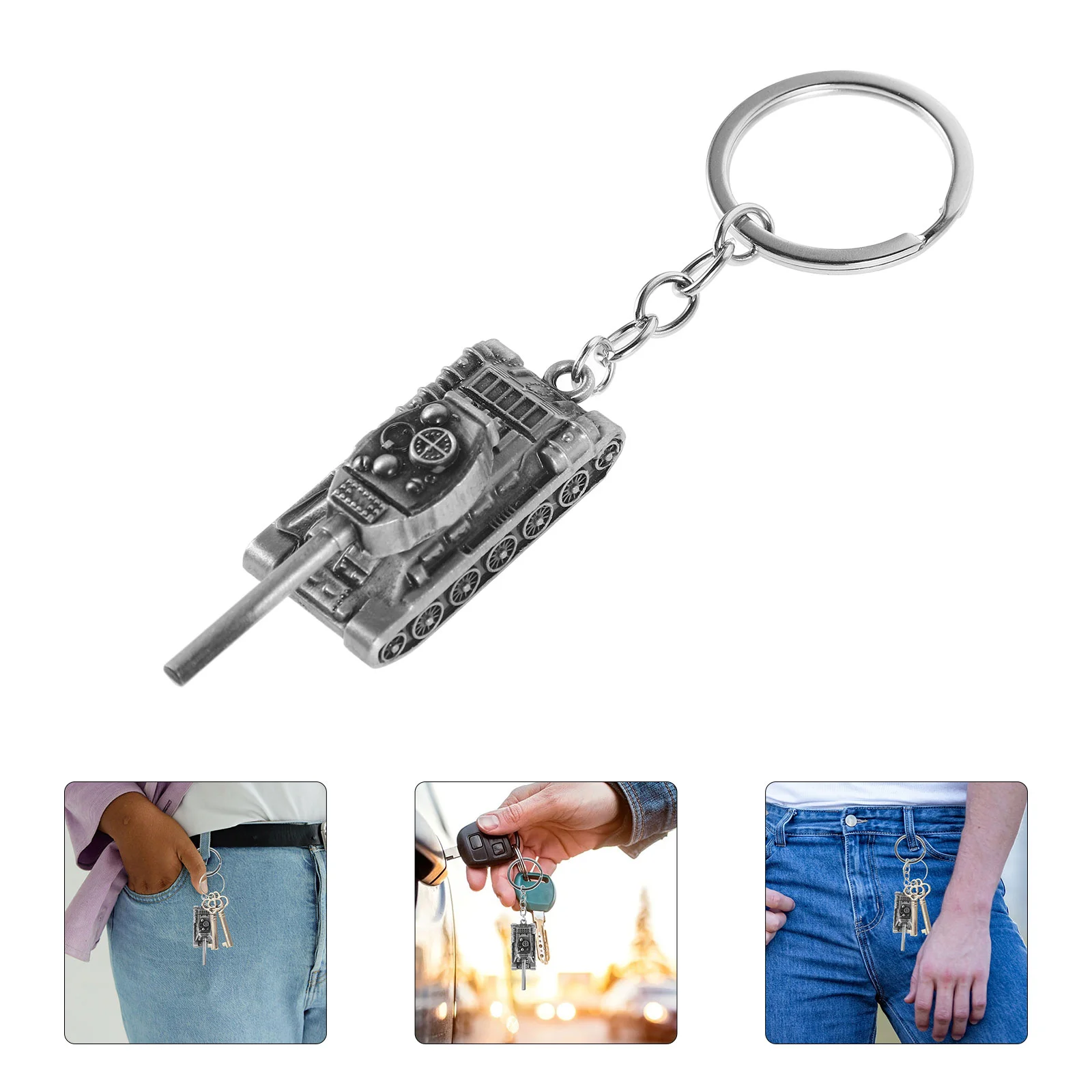 Fashion Decoration Alloy Keychain 3D Tank Model Key (Silver)