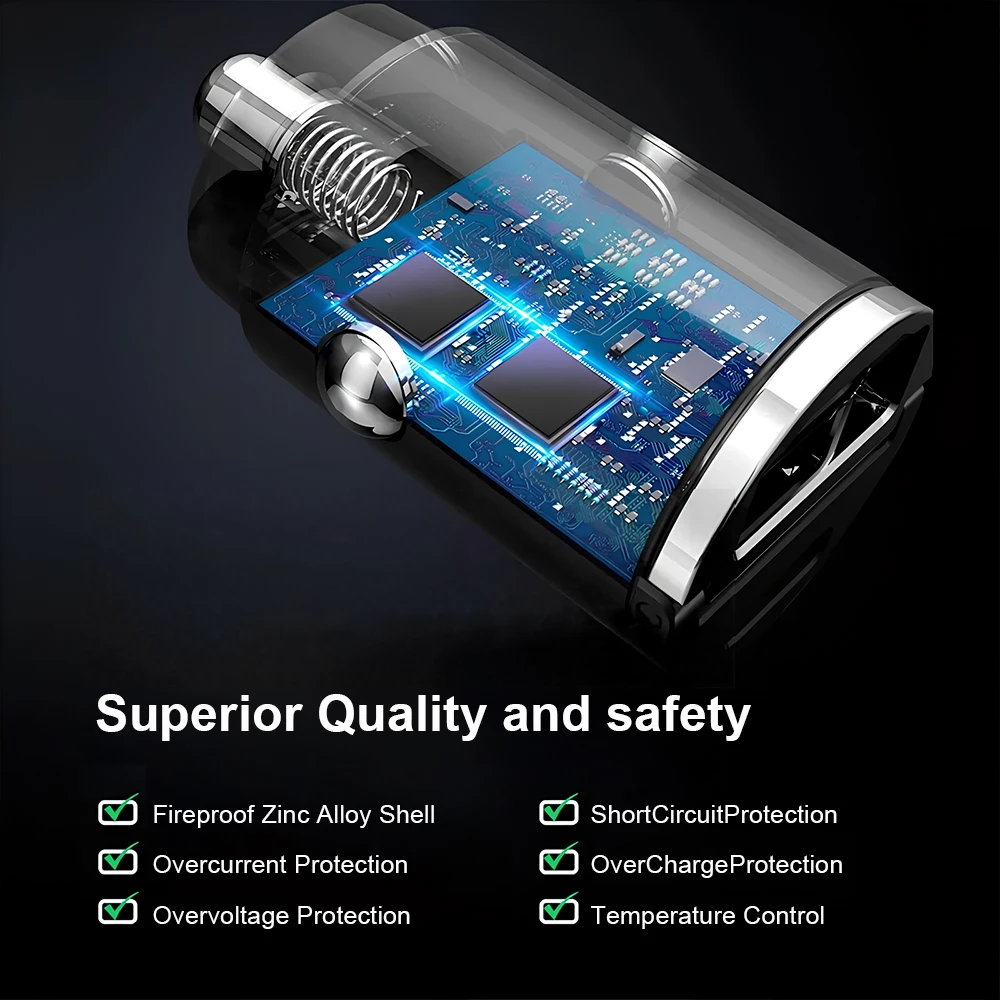 100W PD Fast Car Charger Adapter Dual Port Simultaneous Charging 12V/24V Universal Overcharge Protection Avoids Hand Injury
