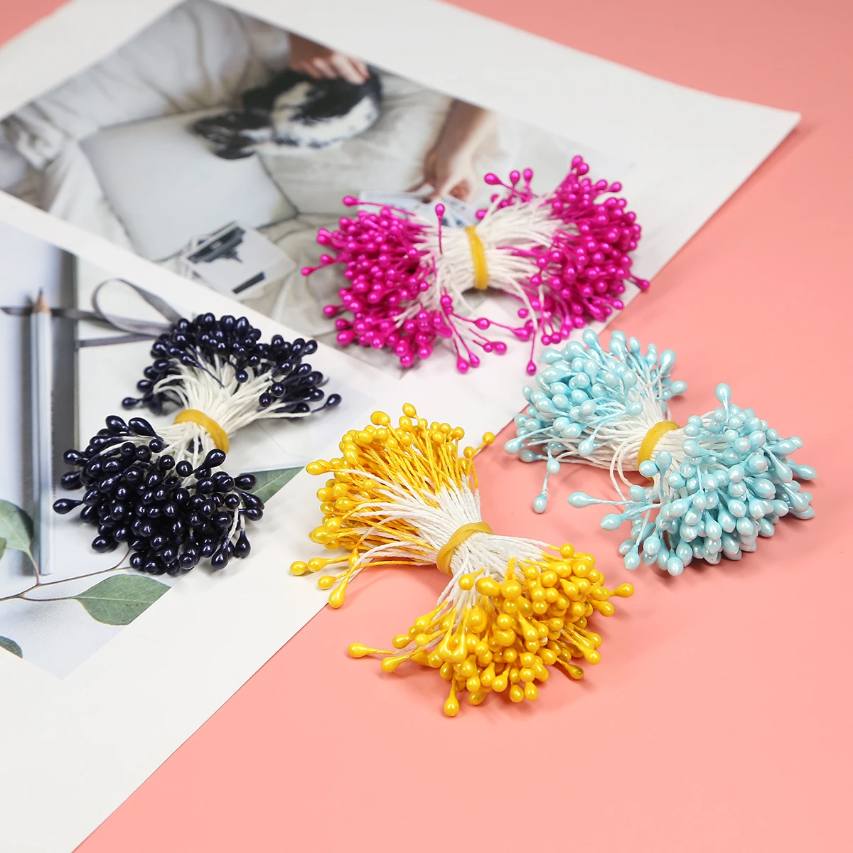 120-150pcs 55mm künstliche Blumen Staubblatt Hochzeit Wohnkultur DIY Sammelalbum Kranz mehrfarbigen Doppelkopf gefälschte Blumen Zubehör – Detail 6