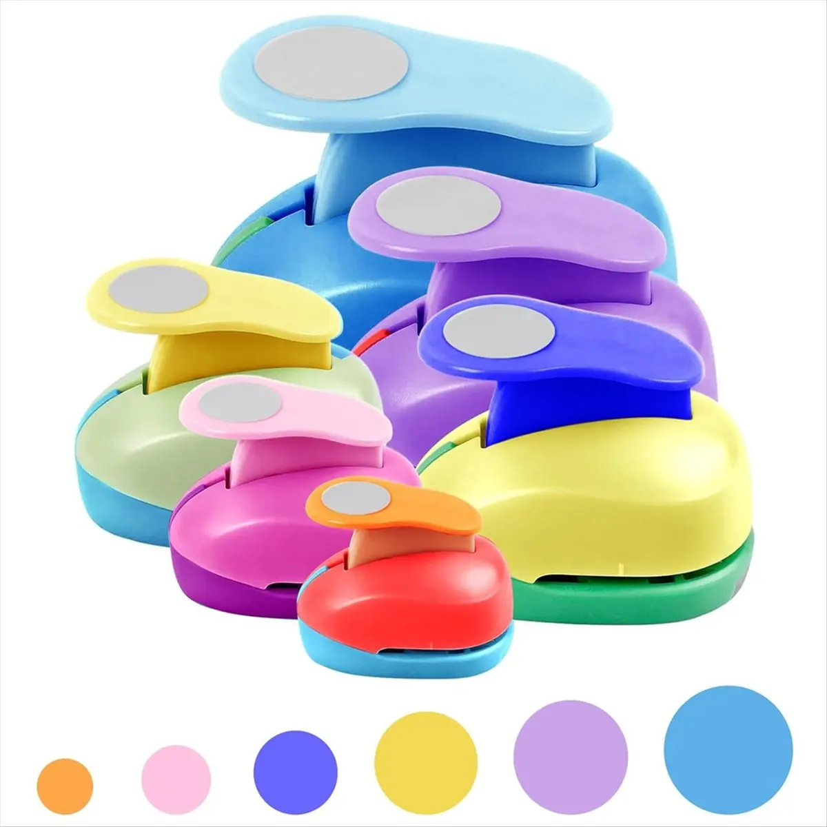 LUCK Paper Crafts Circle Punches - 6 Sizes of Circle Cutters, Including 3-Inch Circle Punches, in Random Colors,for Crafts