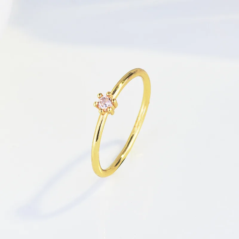 Minimalist style 14K gold-colored ring, light and fresh single zirconia gemstone, extremely slender women's ring accessory