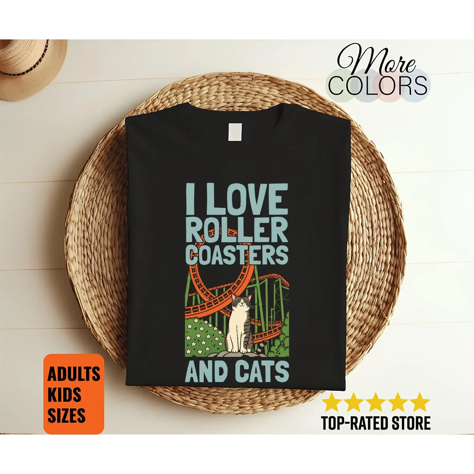 I Love Roller Coasters And Cats T Shirt Funny Cat Theme Park Amusement Ride Fan for Thrill Seeker Pet Owner vintage Washed Soft