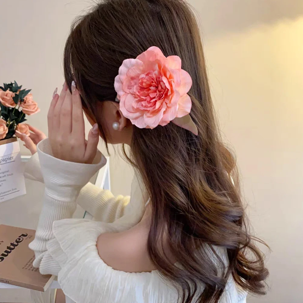

10pcs Ponytail Hairpin Big Beach Photography Props Hair Clamps New Chinese Style Simulation Flower Shark Clip Hair Accessories