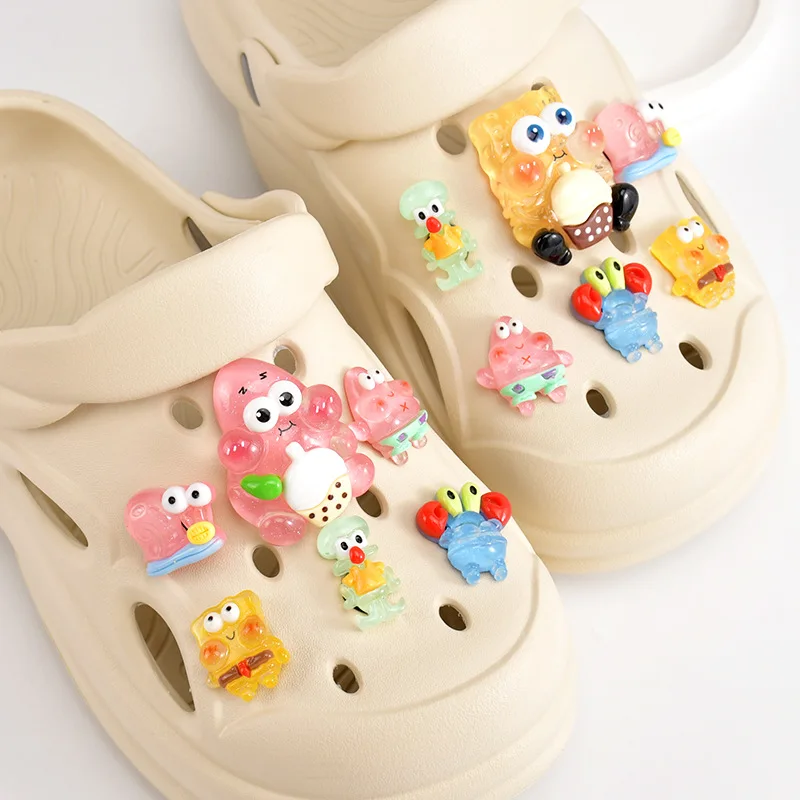 New Popular Funny Cartoon BOB Patrick Star 3D Large Plastic Resin Shoe Charms For Slides Sandals DIY Clog Hi-Q Accessories Decor