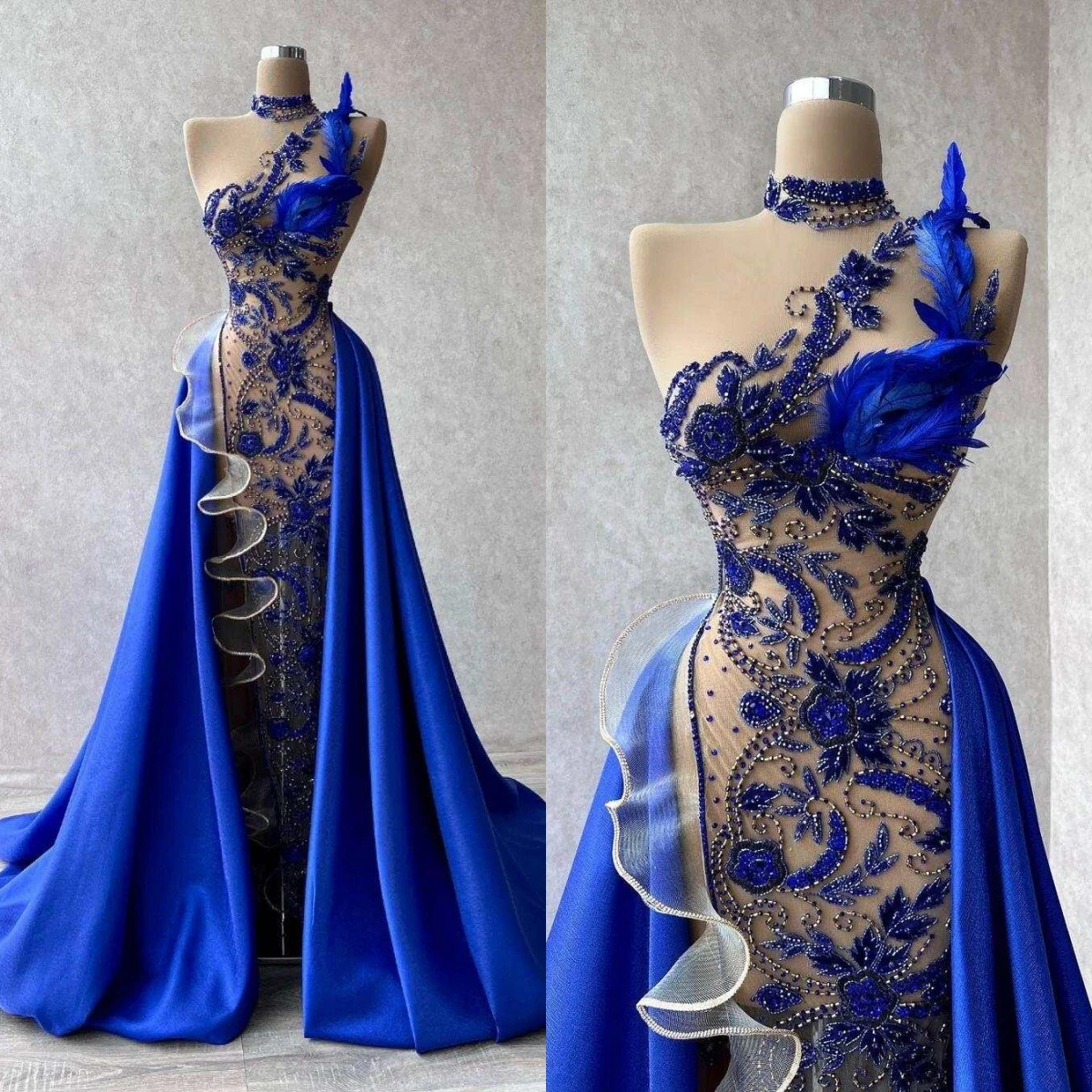 

Elegant Sheath Gown Prom Dresses Appliques Flowers Lace High Neck Celebrity Party Evening Dresses Plus Size Custom Size Color