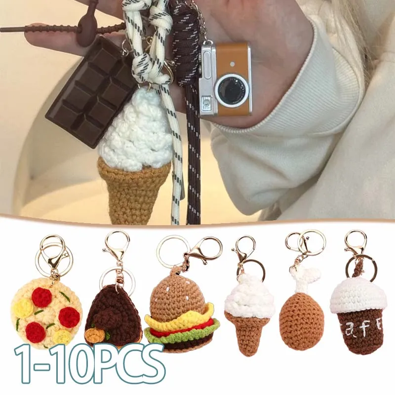 1-10PCS DIY Creative Knit Keychain Burger Ice Cream Pendant Handmade Cute Cartoon Food Charms Bag Key Ring Party Favor Gift